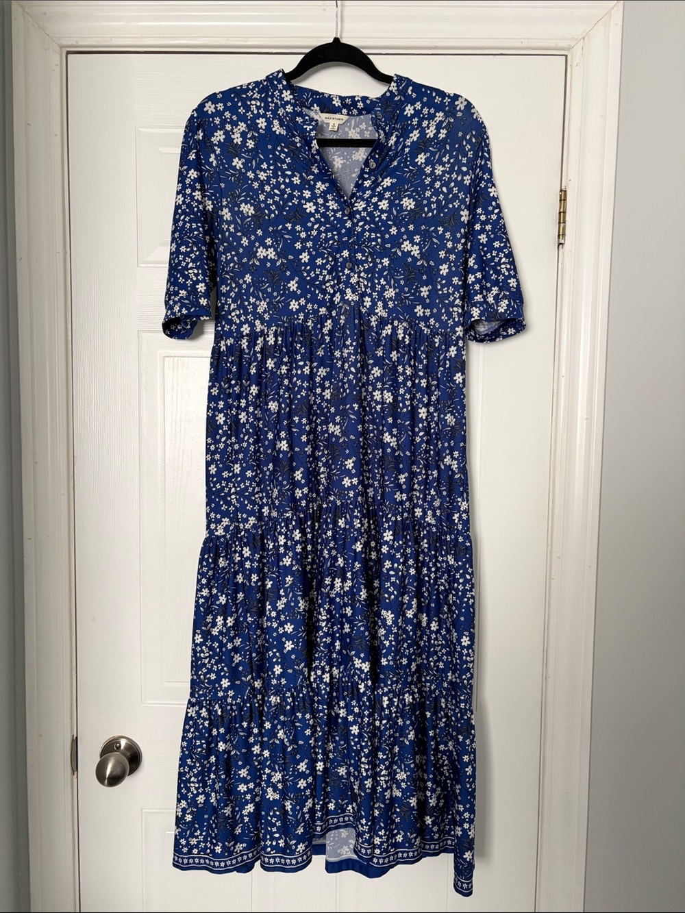 Max Studio Tiered Blue Floral Midi Dress- S